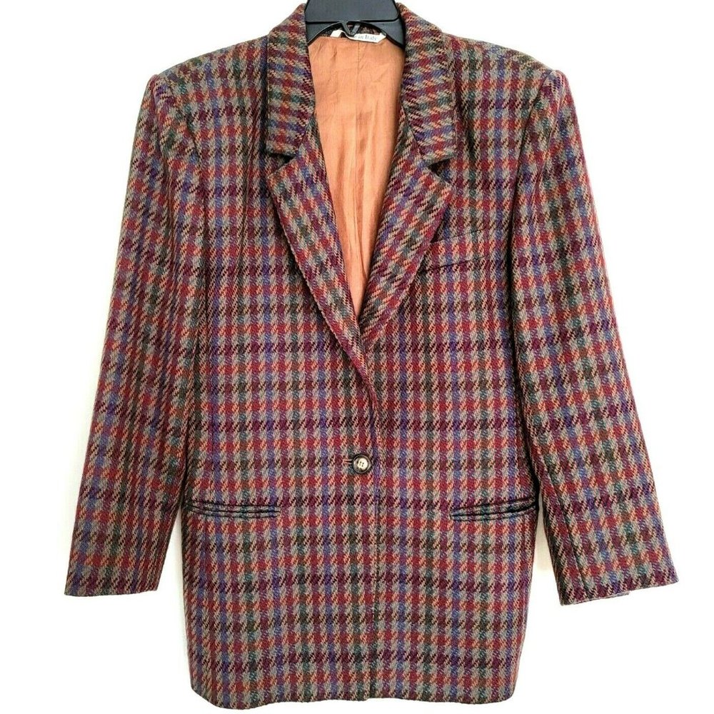 MaxMara Multicolor Houndstooth Wool Blend Blazer